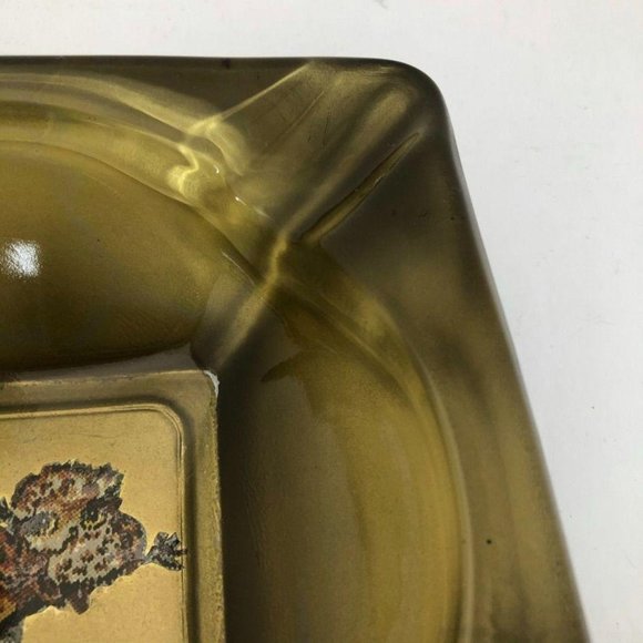 Vintage Retro Boho Olive Glass Owl Ashtray Bowl - Picture 3 of 6